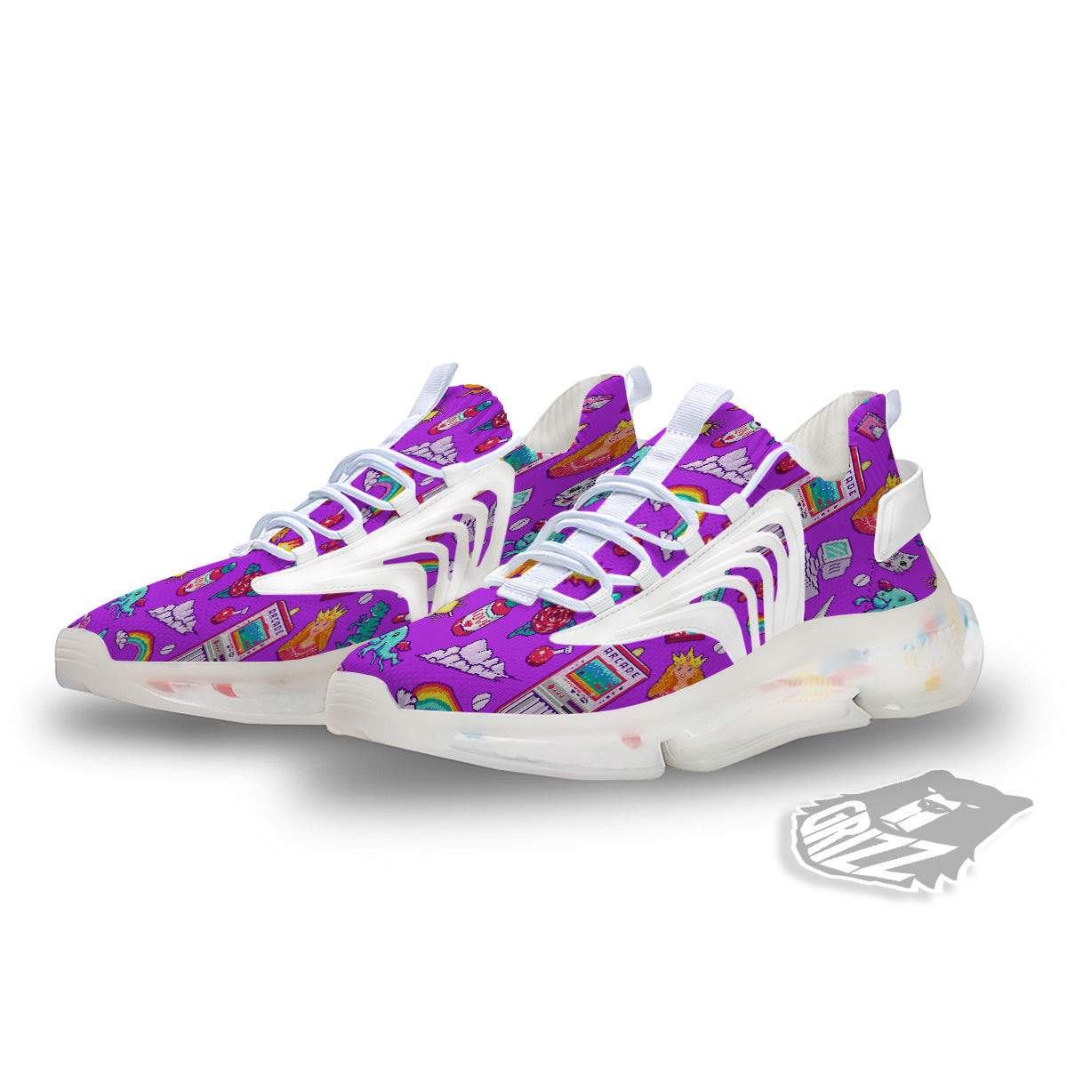 Pixel Art 8 Bit Pink Print Pattern White Gym Shoes-grizzshop