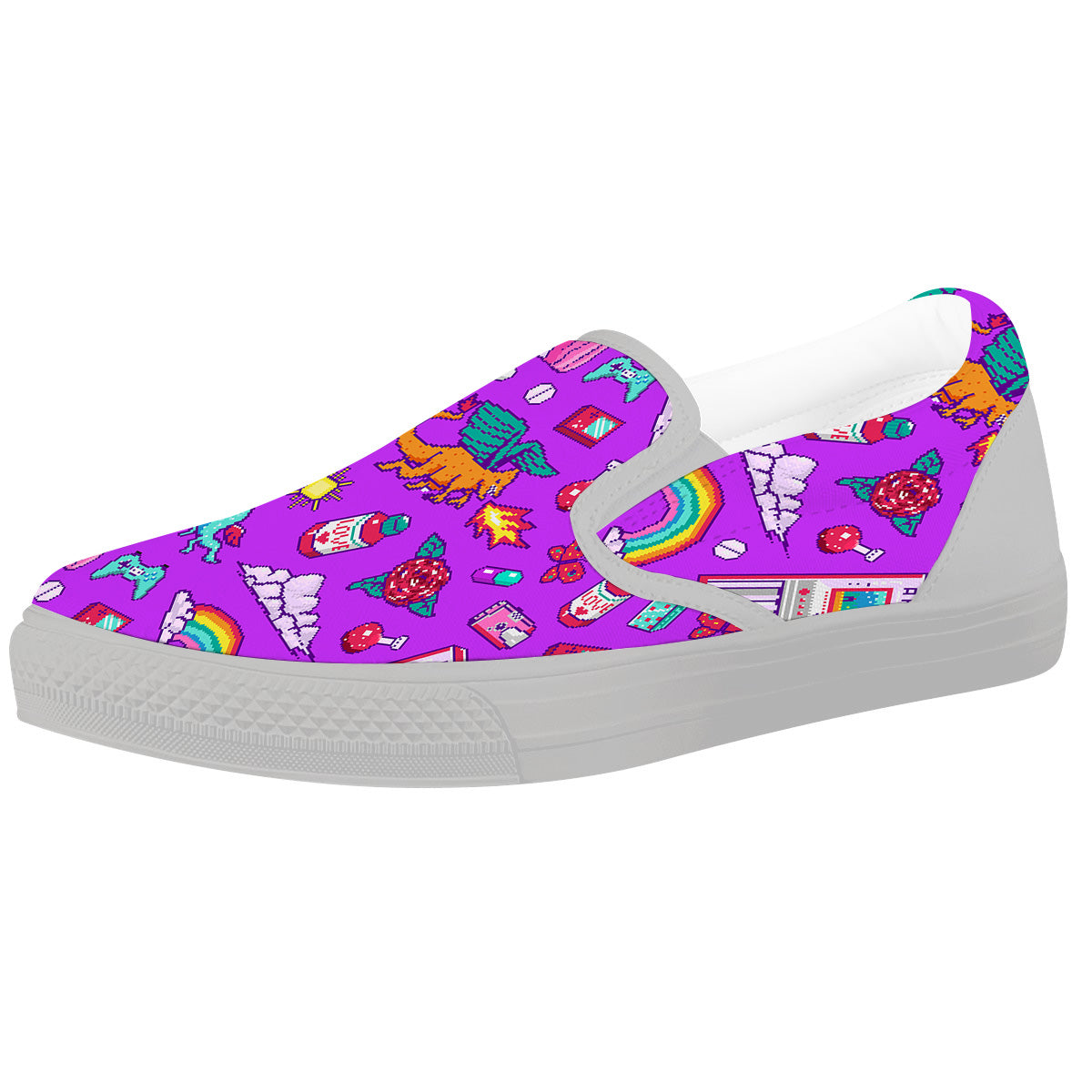 Pixel Art 8 Bit Pink Print Pattern White Slip On Shoes-grizzshop
