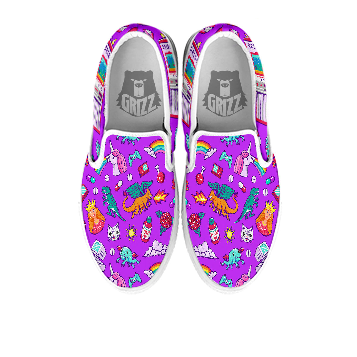 Pixel Art 8 Bit Pink Print Pattern White Slip On Shoes-grizzshop