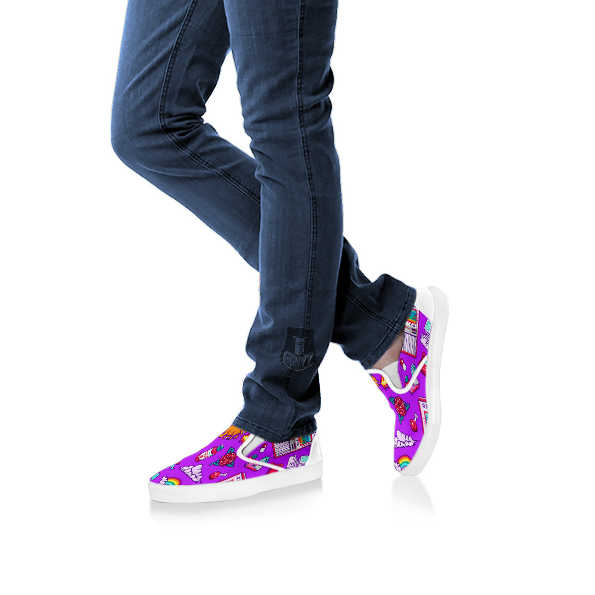 Pixel Art 8 Bit Pink Print Pattern White Slip On Shoes-grizzshop