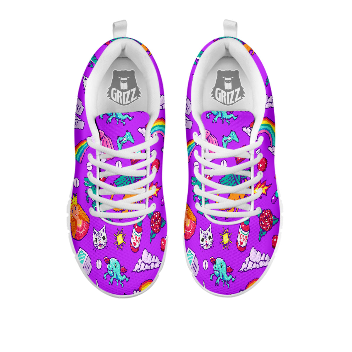 Pixel Art 8 Bit Pink Print Pattern White Sneaker-grizzshop