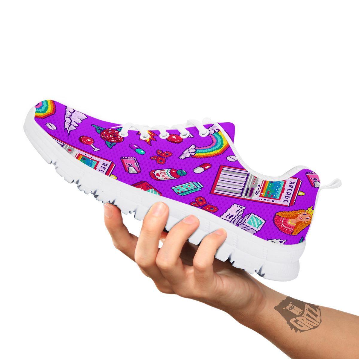 Pixel Art 8 Bit Pink Print Pattern White Sneaker-grizzshop