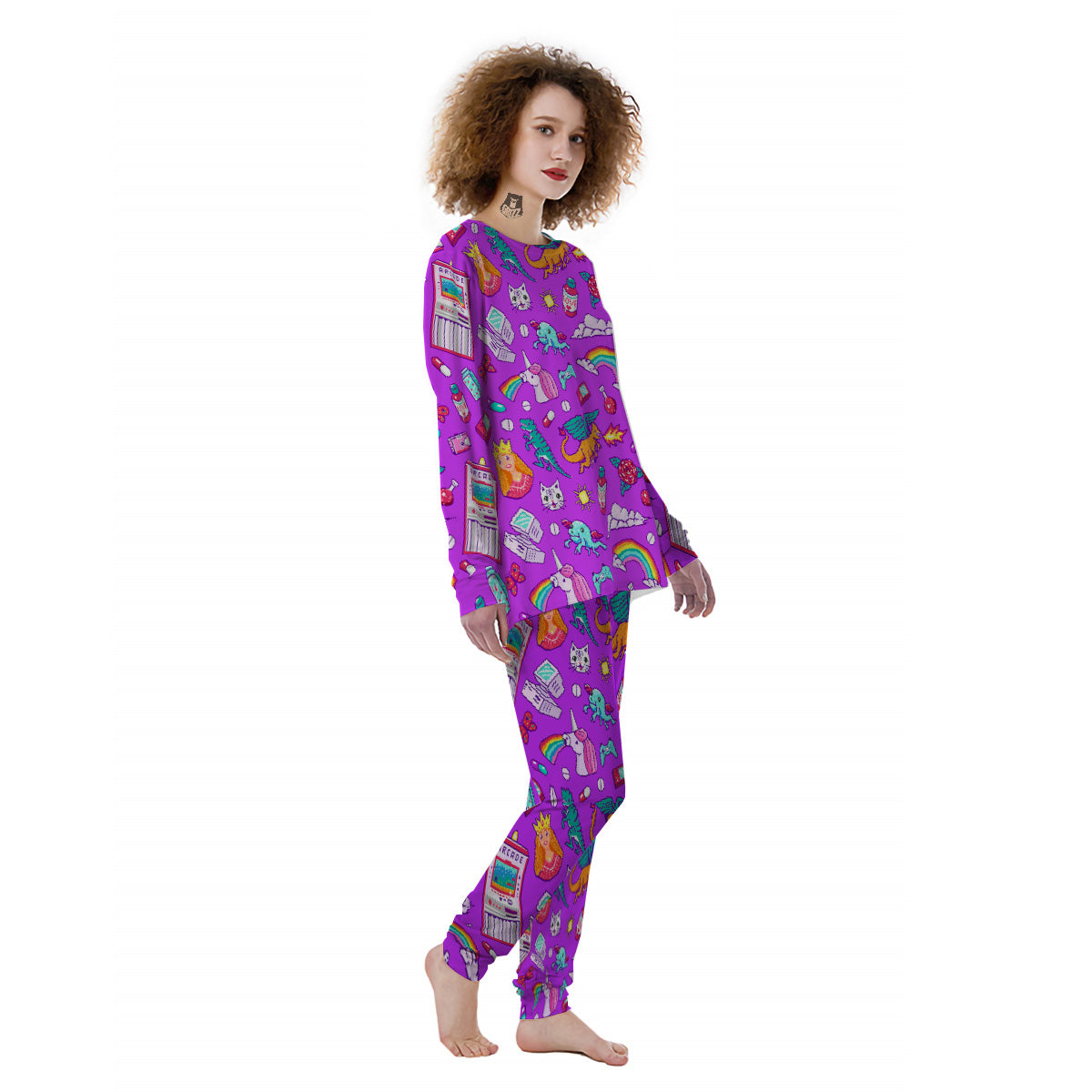 Pixel Art 8 Bit Pink Print Pattern Women's Pajamas-grizzshop
