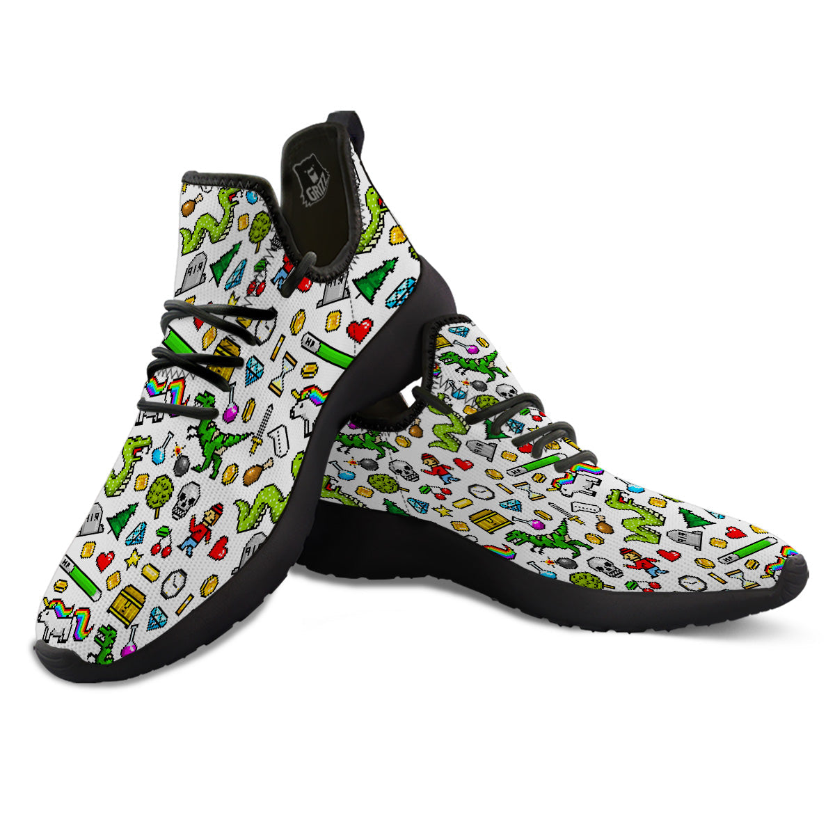 Pixel Art 8 Bit Retro Cartoon Print Pattern Black Athletic Shoes-grizzshop