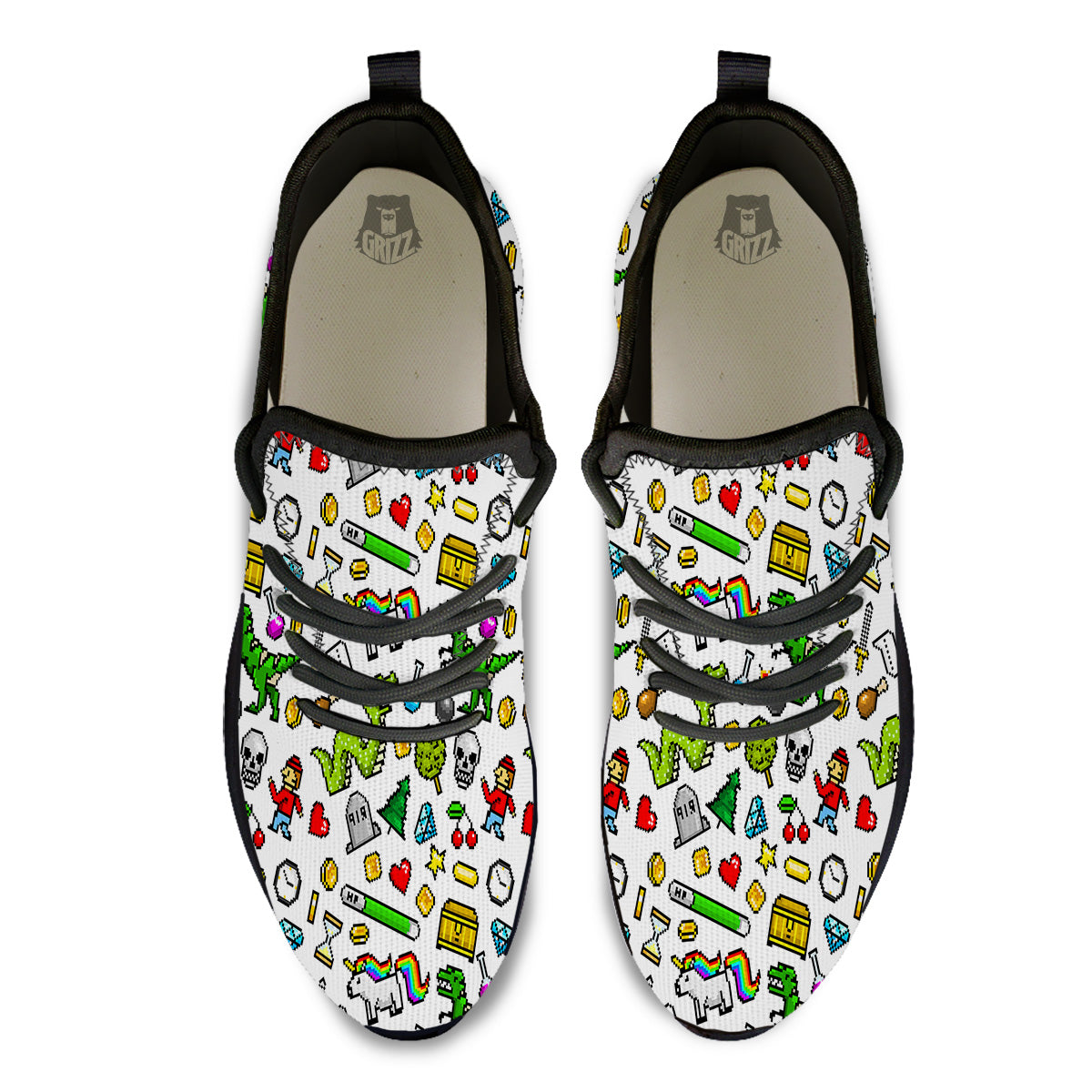 Pixel Art 8 Bit Retro Cartoon Print Pattern Black Athletic Shoes-grizzshop