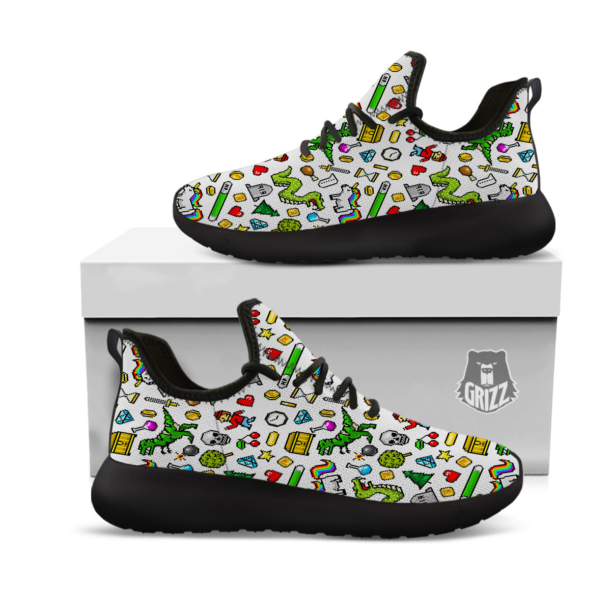 Pixel Art 8 Bit Retro Cartoon Print Pattern Black Athletic Shoes-grizzshop