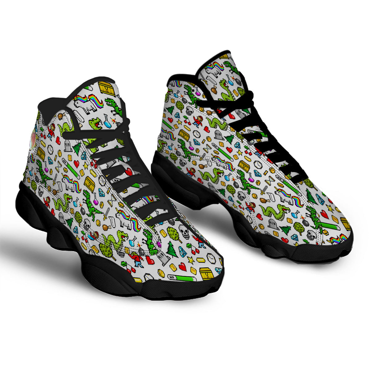 Pixel Art 8 Bit Retro Cartoon Print Pattern Black Basketball Shoes-grizzshop