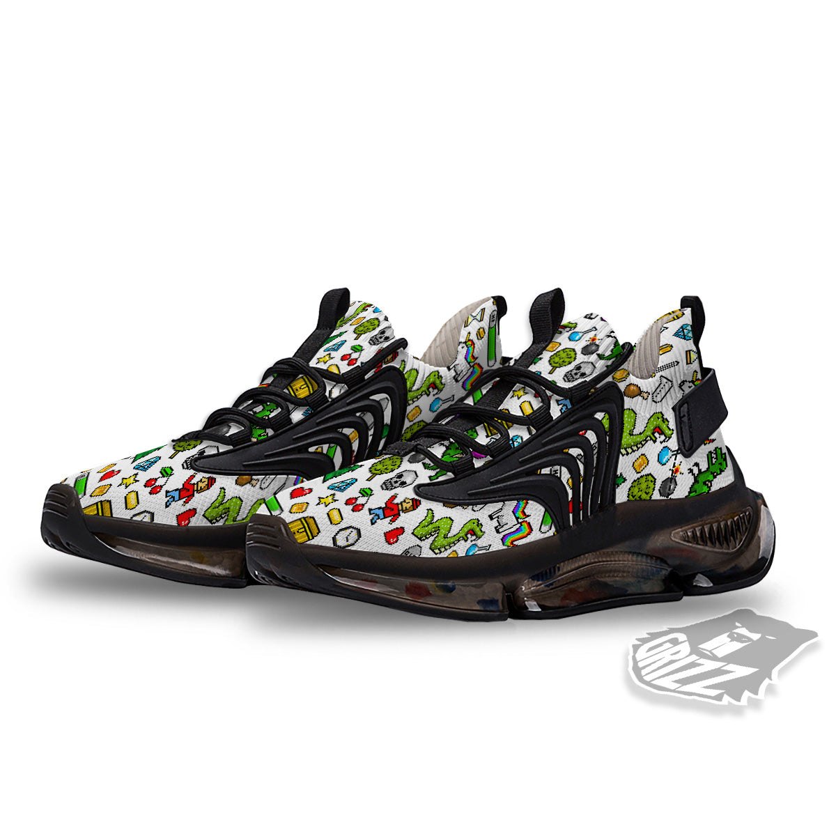 Pixel Art 8 Bit Retro Cartoon Print Pattern Black Gym Shoes-grizzshop