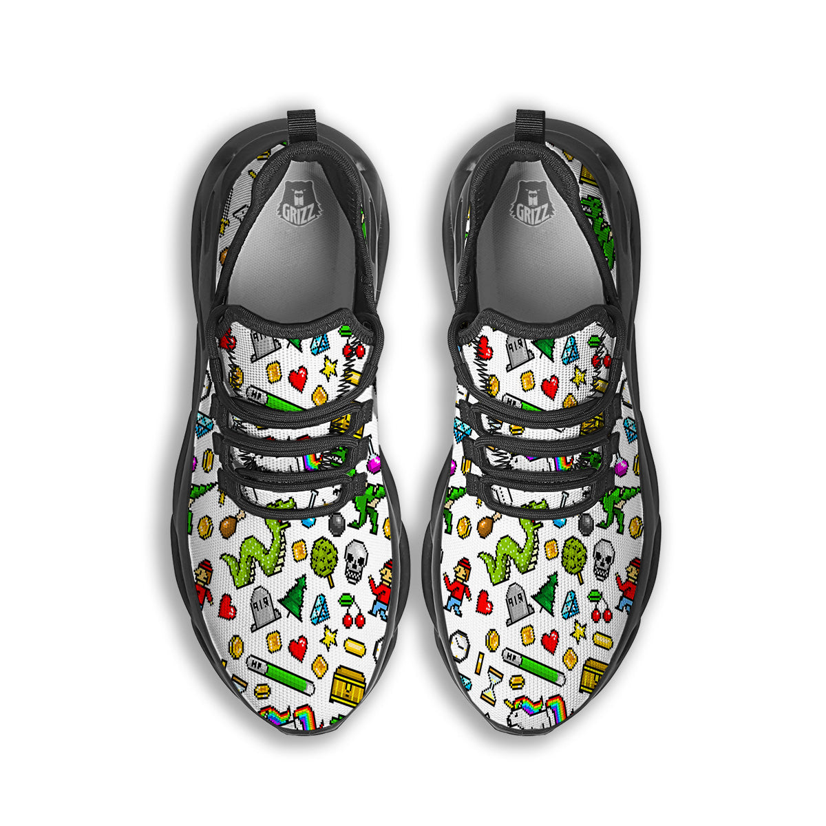 Pixel Art 8 Bit Retro Cartoon Print Pattern Black Running Shoes-grizzshop