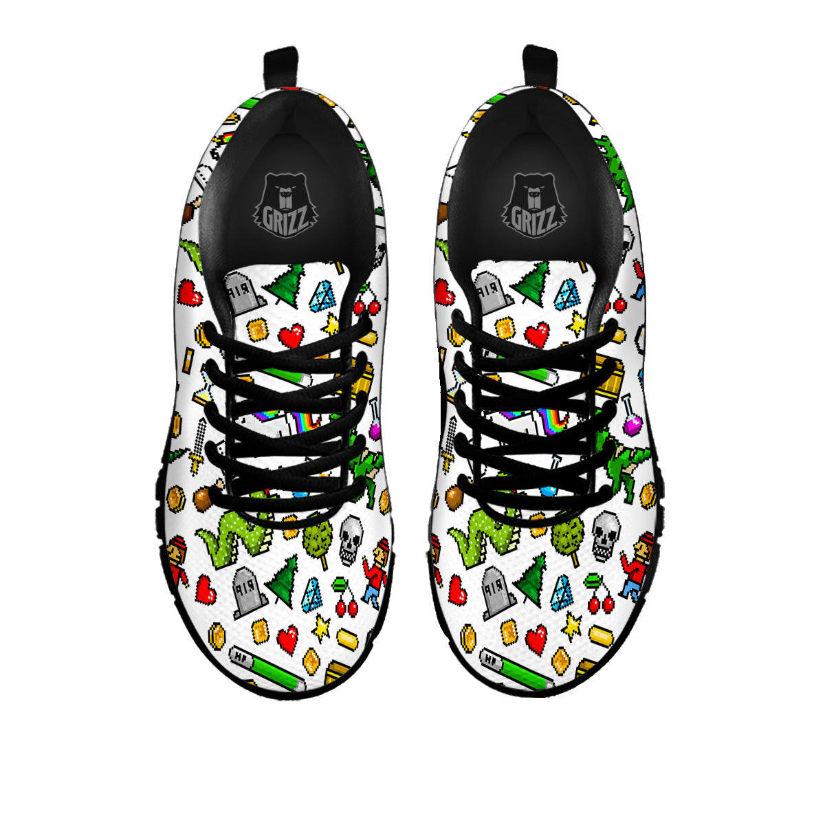 Pixel Art 8 Bit Retro Cartoon Print Pattern Black Sneaker-grizzshop