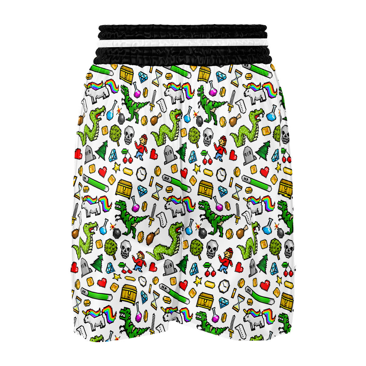 Pixel Art 8 Bit Retro Cartoon Print Pattern Boxing Shorts-grizzshop