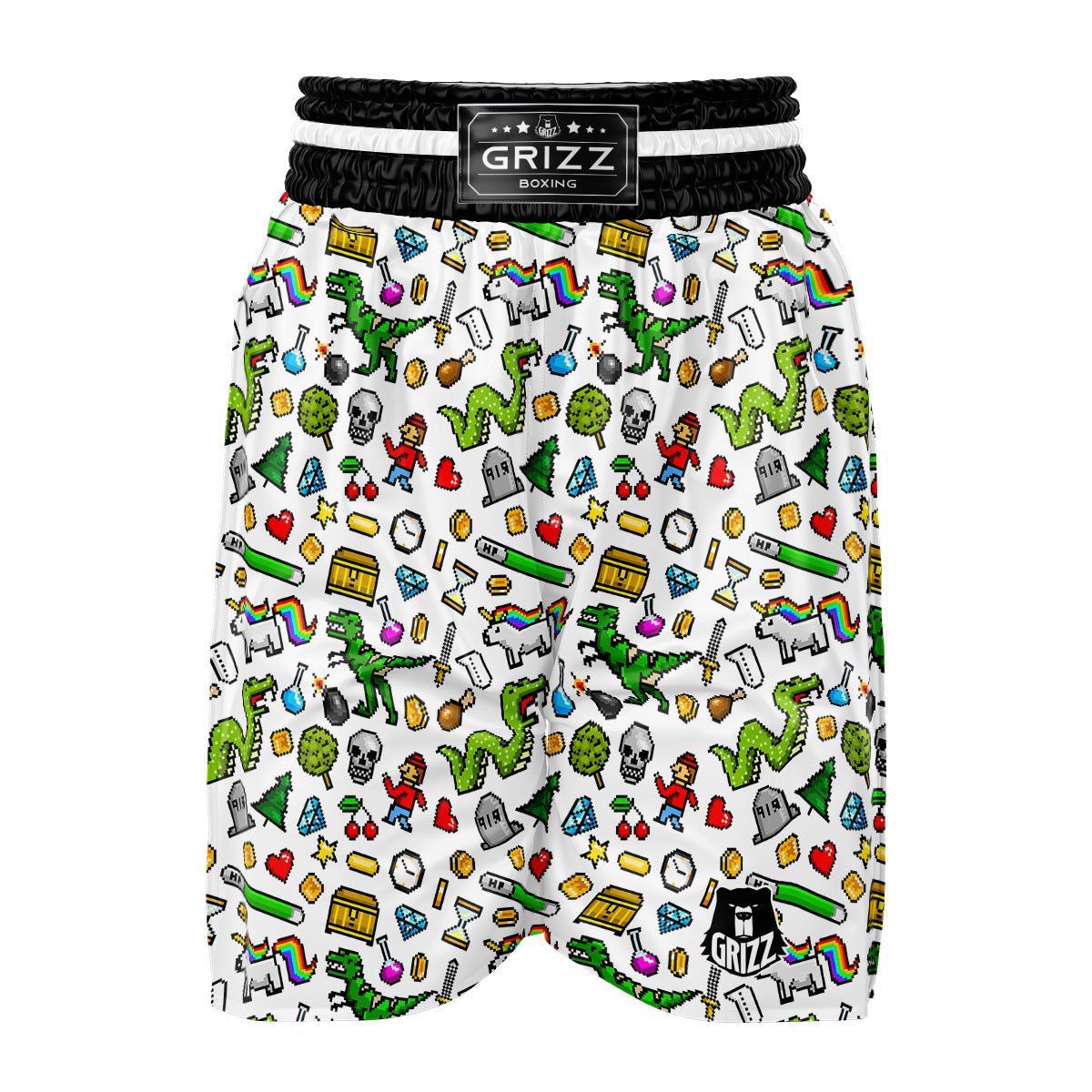 Pixel Art 8 Bit Retro Cartoon Print Pattern Boxing Shorts-grizzshop