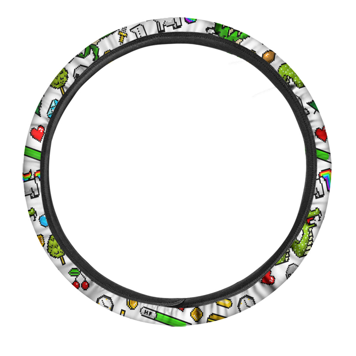 Pixel Art 8 Bit Retro Cartoon Print Pattern Car Steering Wheel Cover-grizzshop