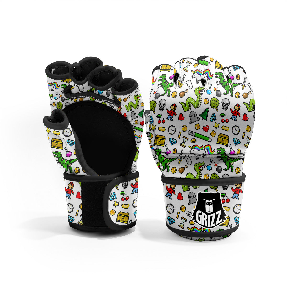 Pixel Art 8 Bit Retro Cartoon Print Pattern MMA Gloves-grizzshop