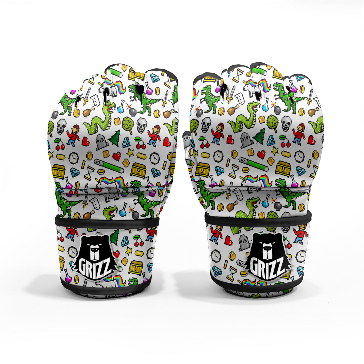 Pixel Art 8 Bit Retro Cartoon Print Pattern MMA Gloves-grizzshop