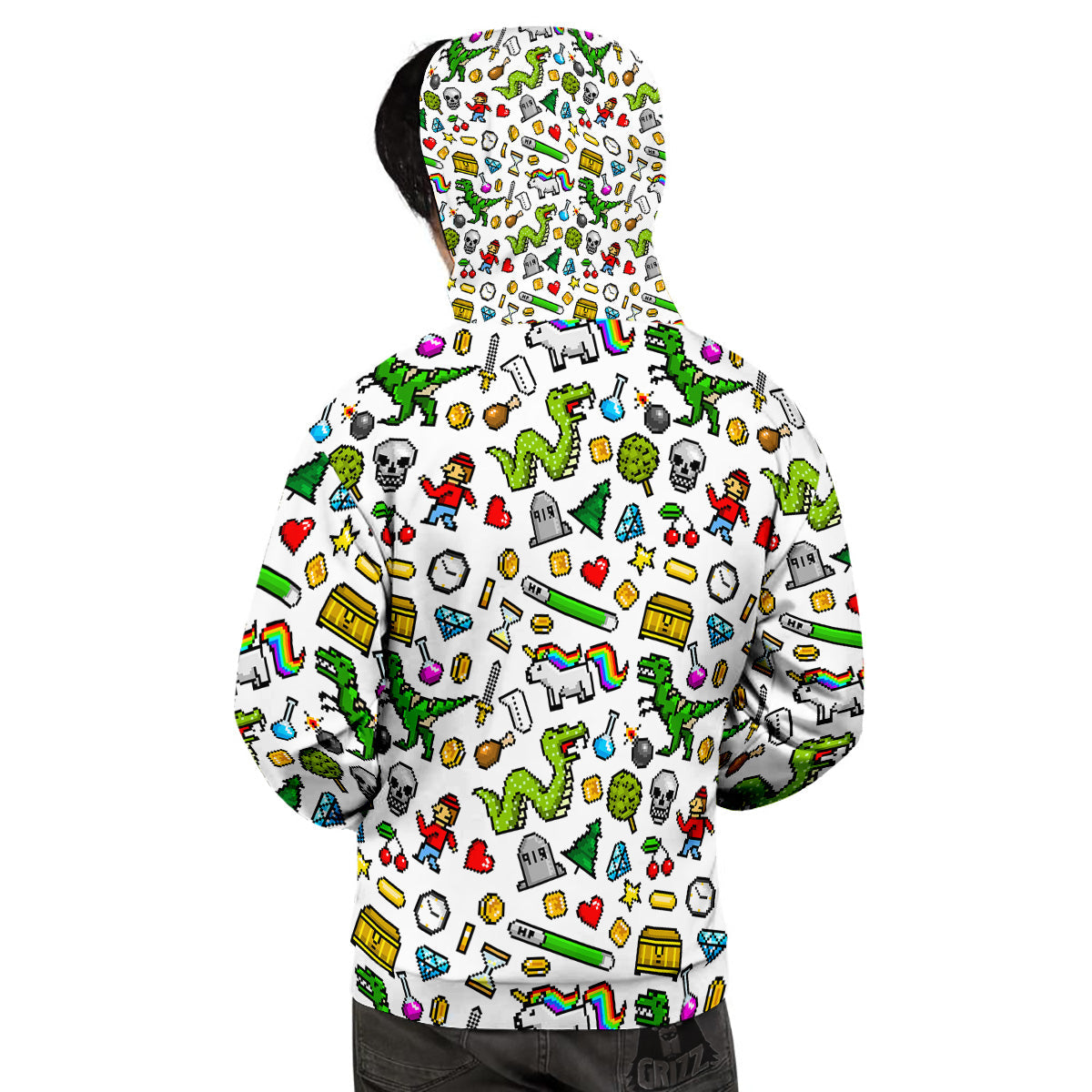 Pixel Art 8 Bit Retro Cartoon Print Pattern Men's Hoodie-grizzshop