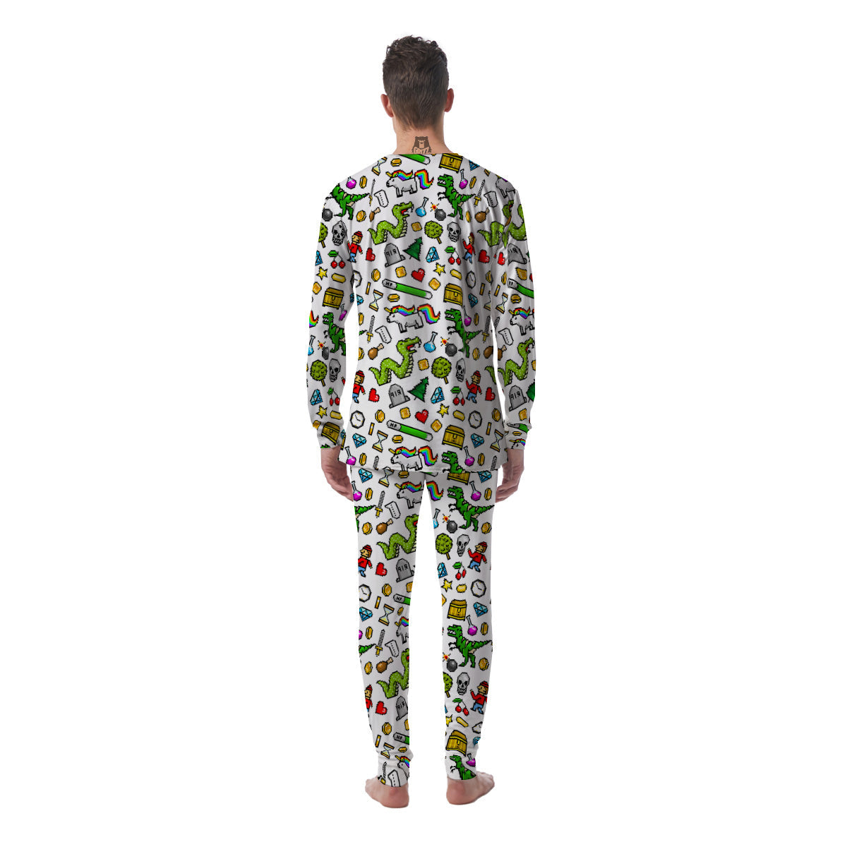 Pixel Art 8 Bit Retro Cartoon Print Pattern Men's Pajamas-grizzshop