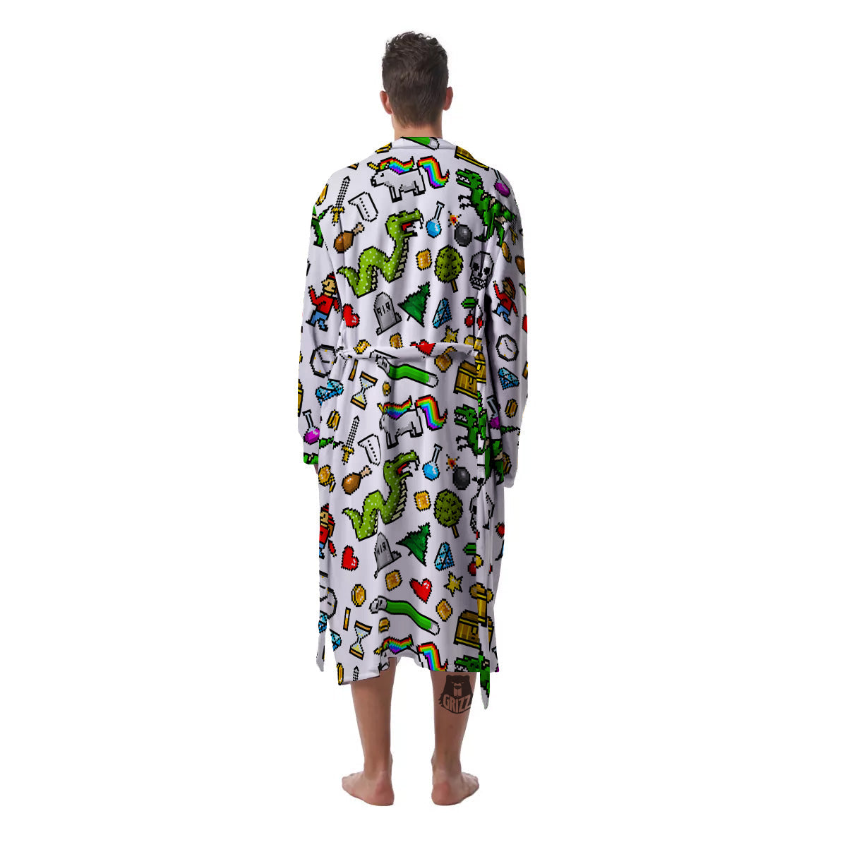 Pixel Art 8 Bit Retro Cartoon Print Pattern Men's Robe-grizzshop