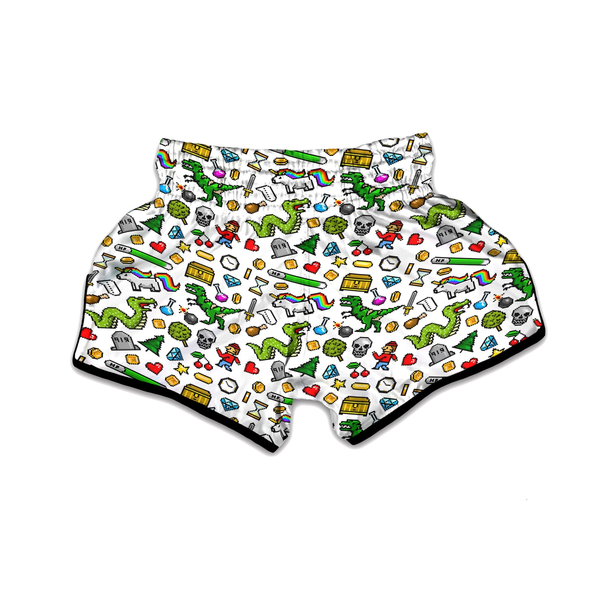Pixel Art 8 Bit Retro Cartoon Print Pattern Muay Thai Boxing Shorts-grizzshop
