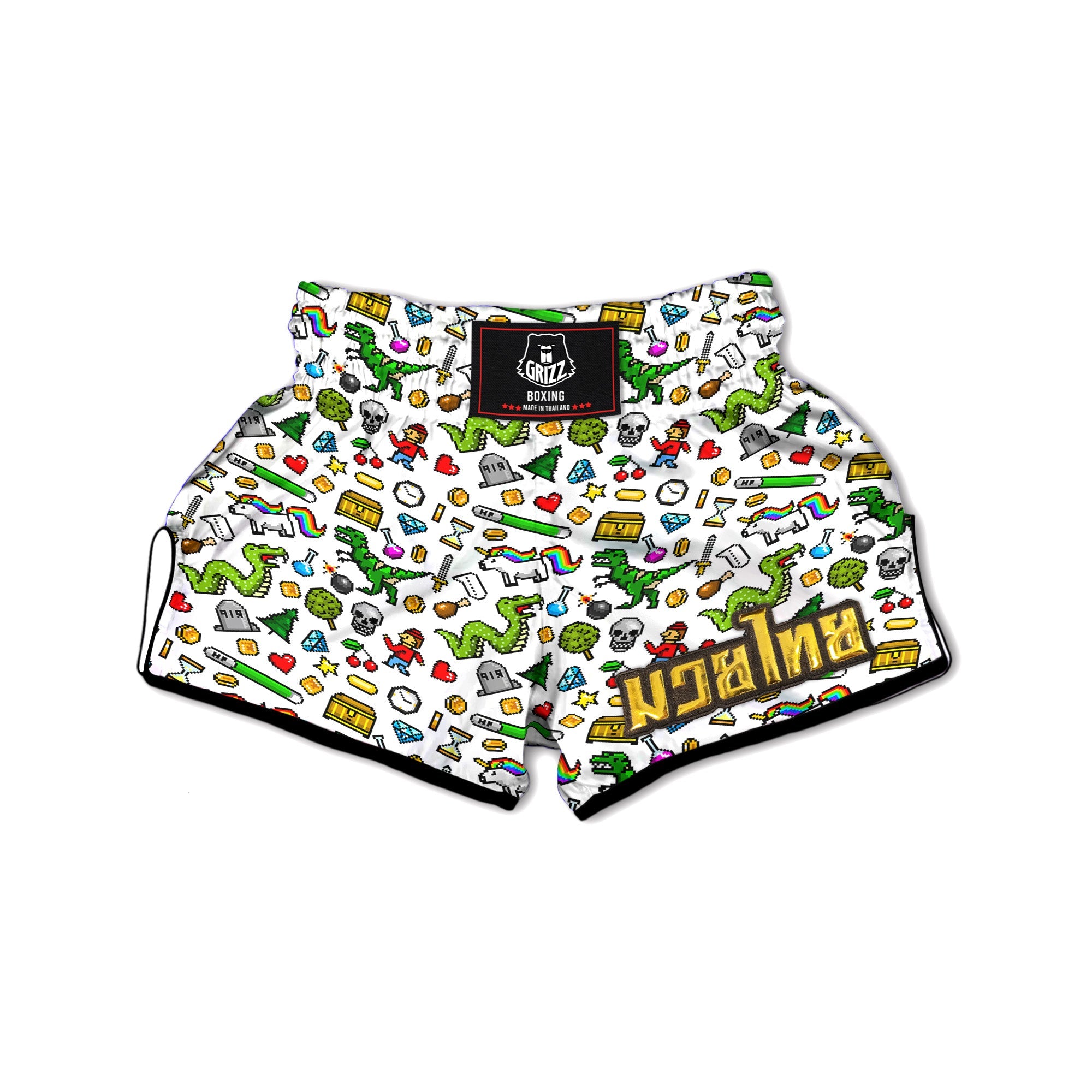 Pixel Art 8 Bit Retro Cartoon Print Pattern Muay Thai Boxing Shorts-grizzshop