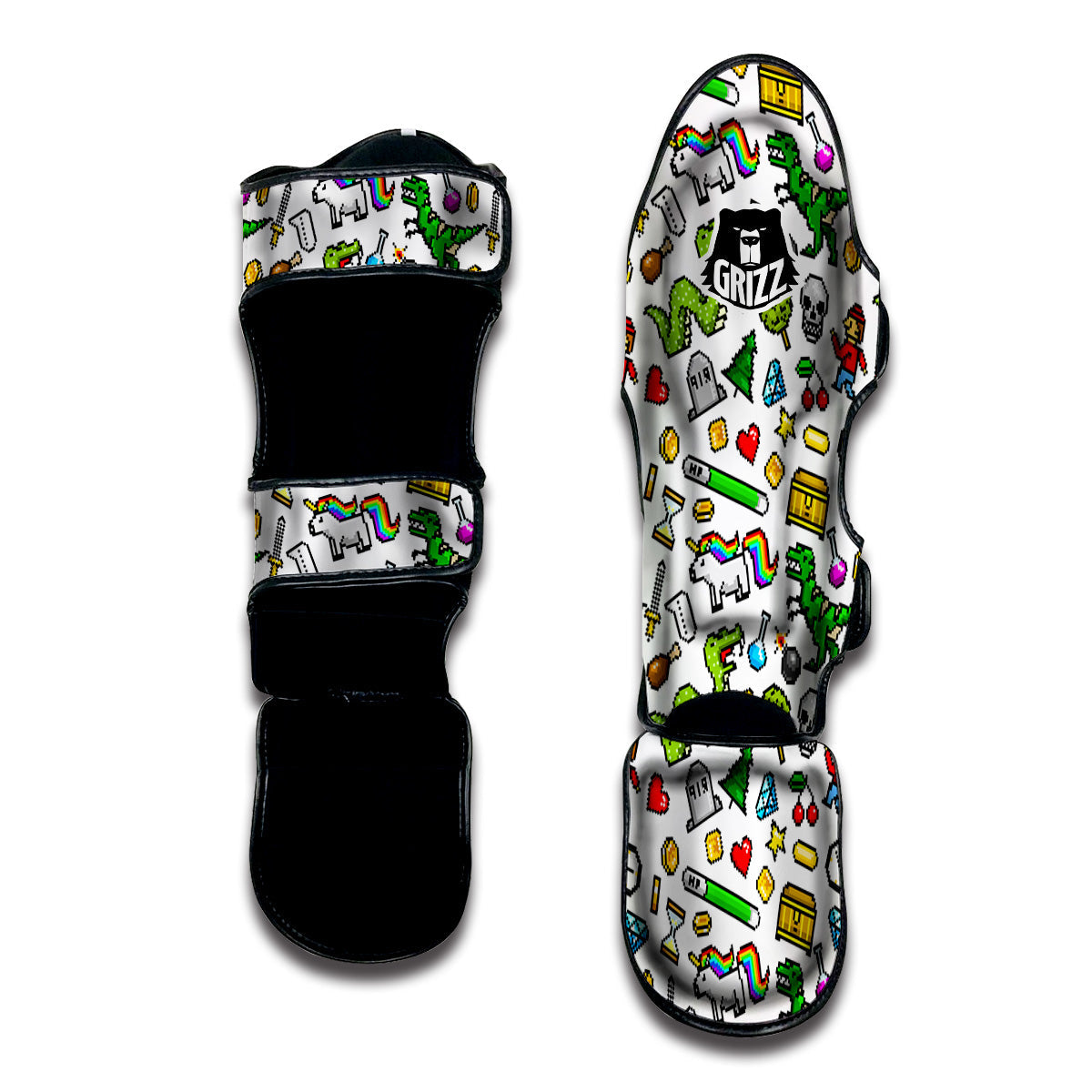 Pixel Art 8 Bit Retro Cartoon Print Pattern Muay Thai Shin Guards-grizzshop