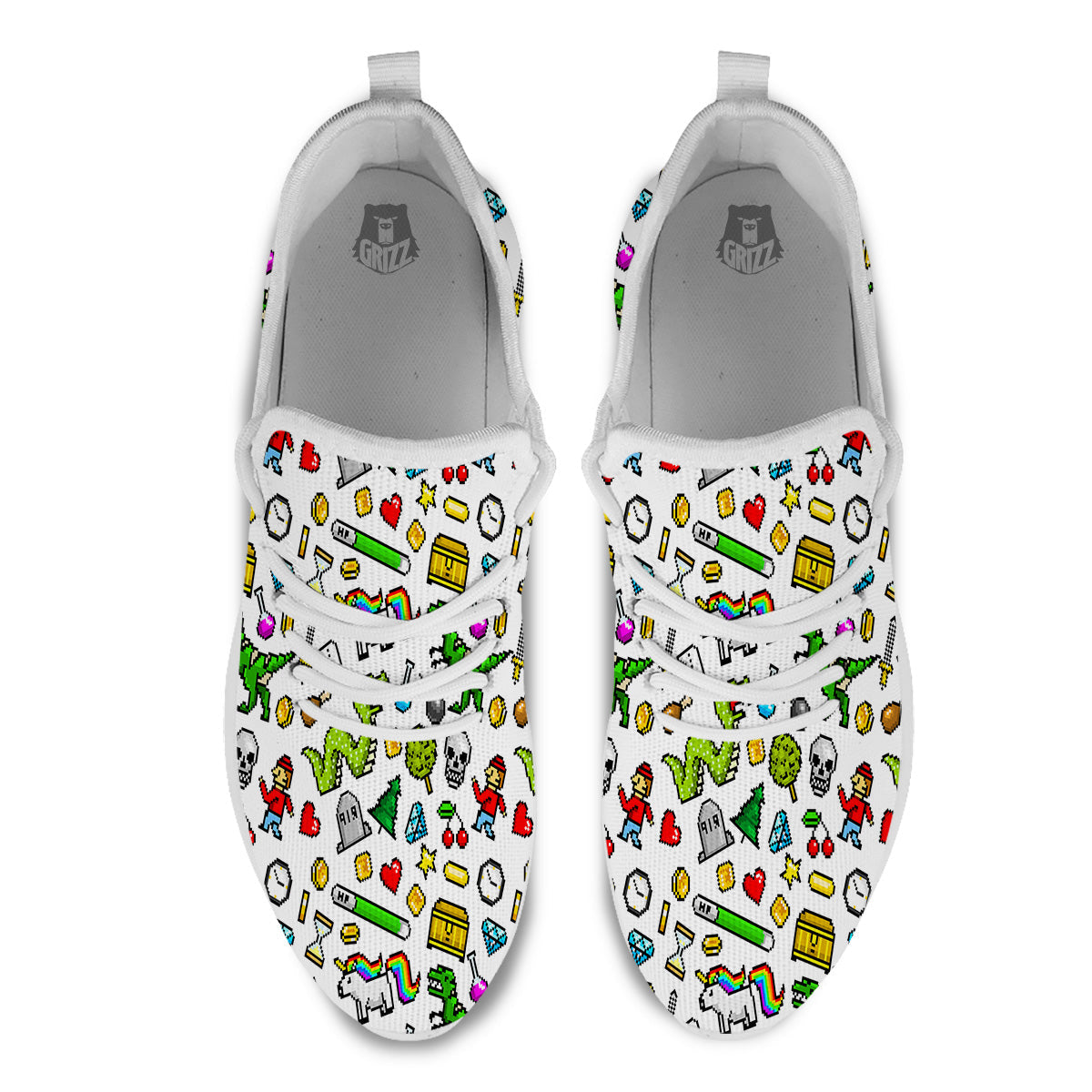 Pixel Art 8 Bit Retro Cartoon Print Pattern White Athletic Shoes-grizzshop