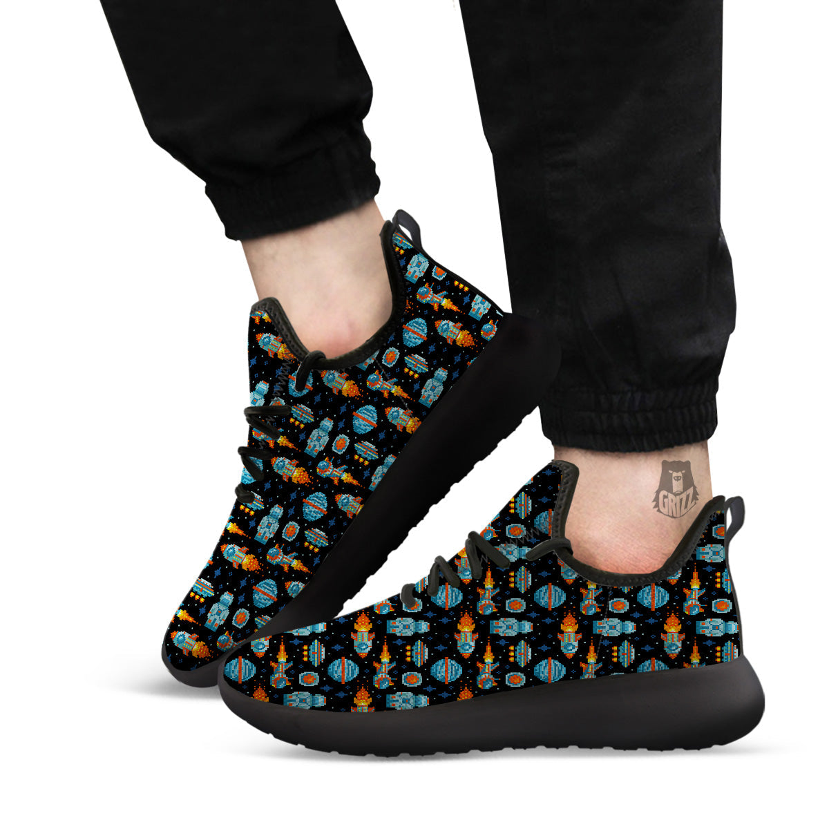 Pixel Art Space 8 Bit Print Pattern Black Athletic Shoes-grizzshop