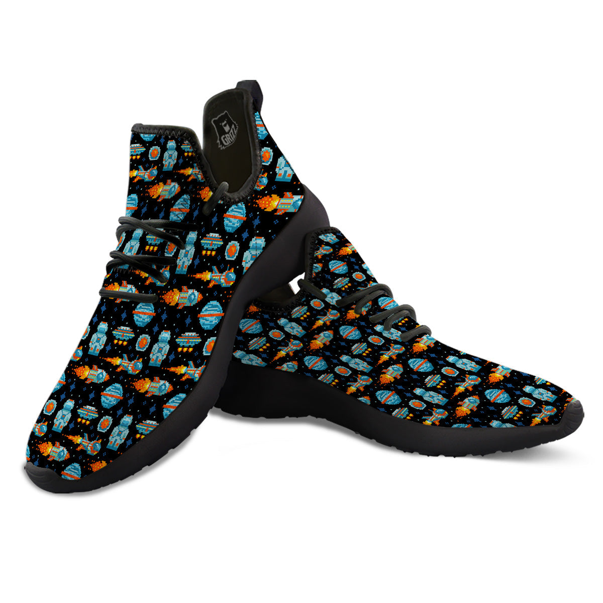 Pixel Art Space 8 Bit Print Pattern Black Athletic Shoes-grizzshop