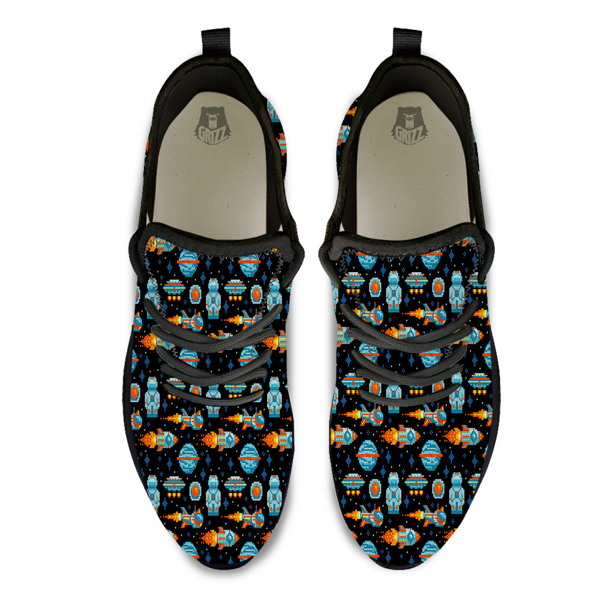 Pixel Art Space 8 Bit Print Pattern Black Athletic Shoes-grizzshop