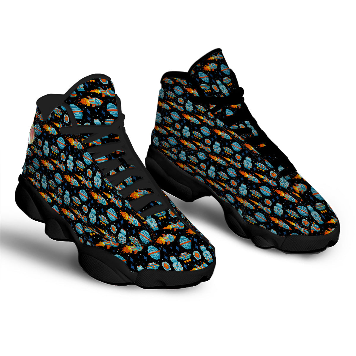 Pixel Art Space 8 Bit Print Pattern Black Basketball Shoes-grizzshop