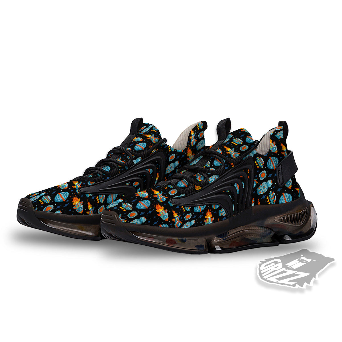 Pixel Art Space 8 Bit Print Pattern Black Gym Shoes-grizzshop