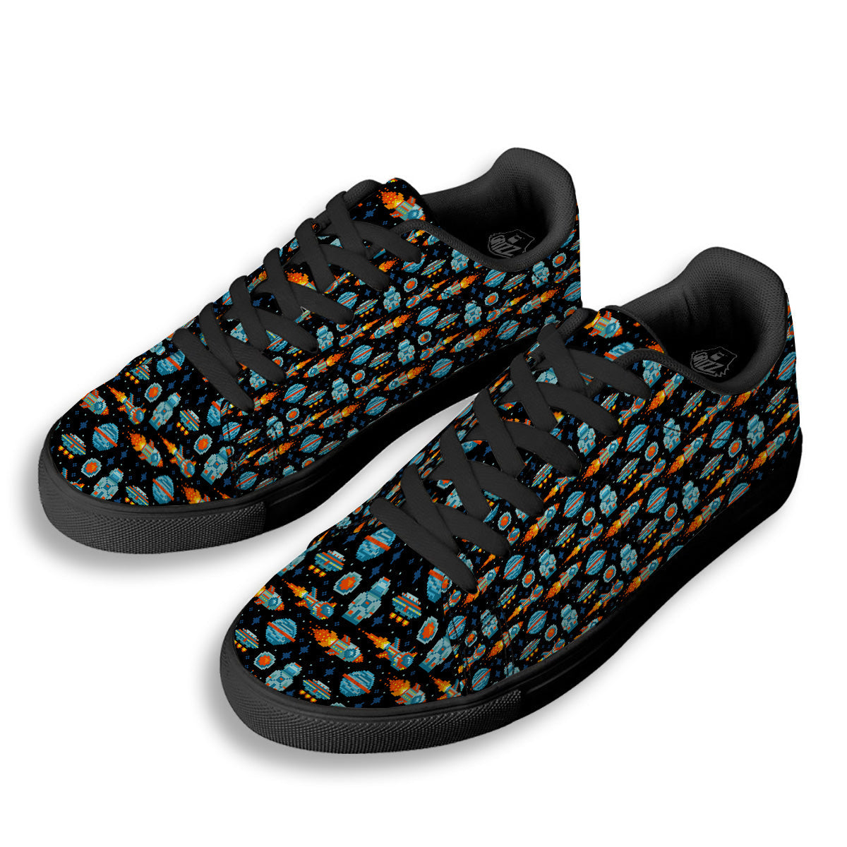 Pixel Art Space 8 Bit Print Pattern Black Low Top Sneakers-grizzshop