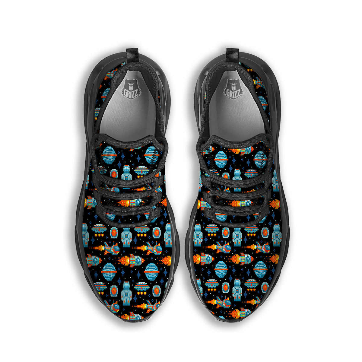 Pixel Art Space 8 Bit Print Pattern Black Running Shoes-grizzshop