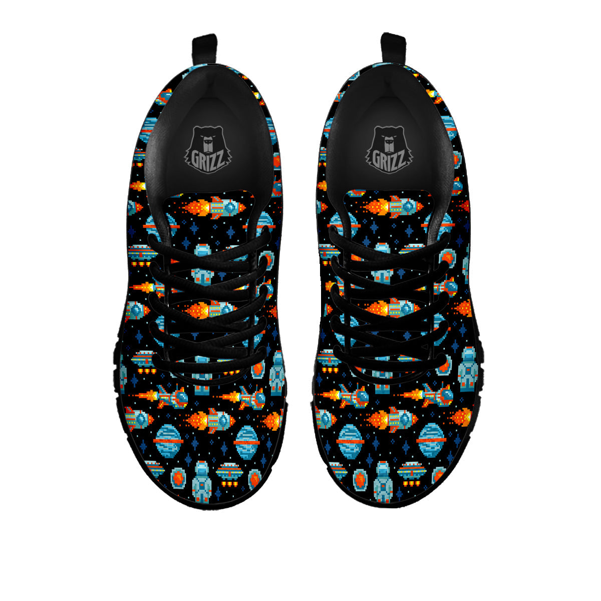 Pixel Art Space 8 Bit Print Pattern Black Sneaker-grizzshop