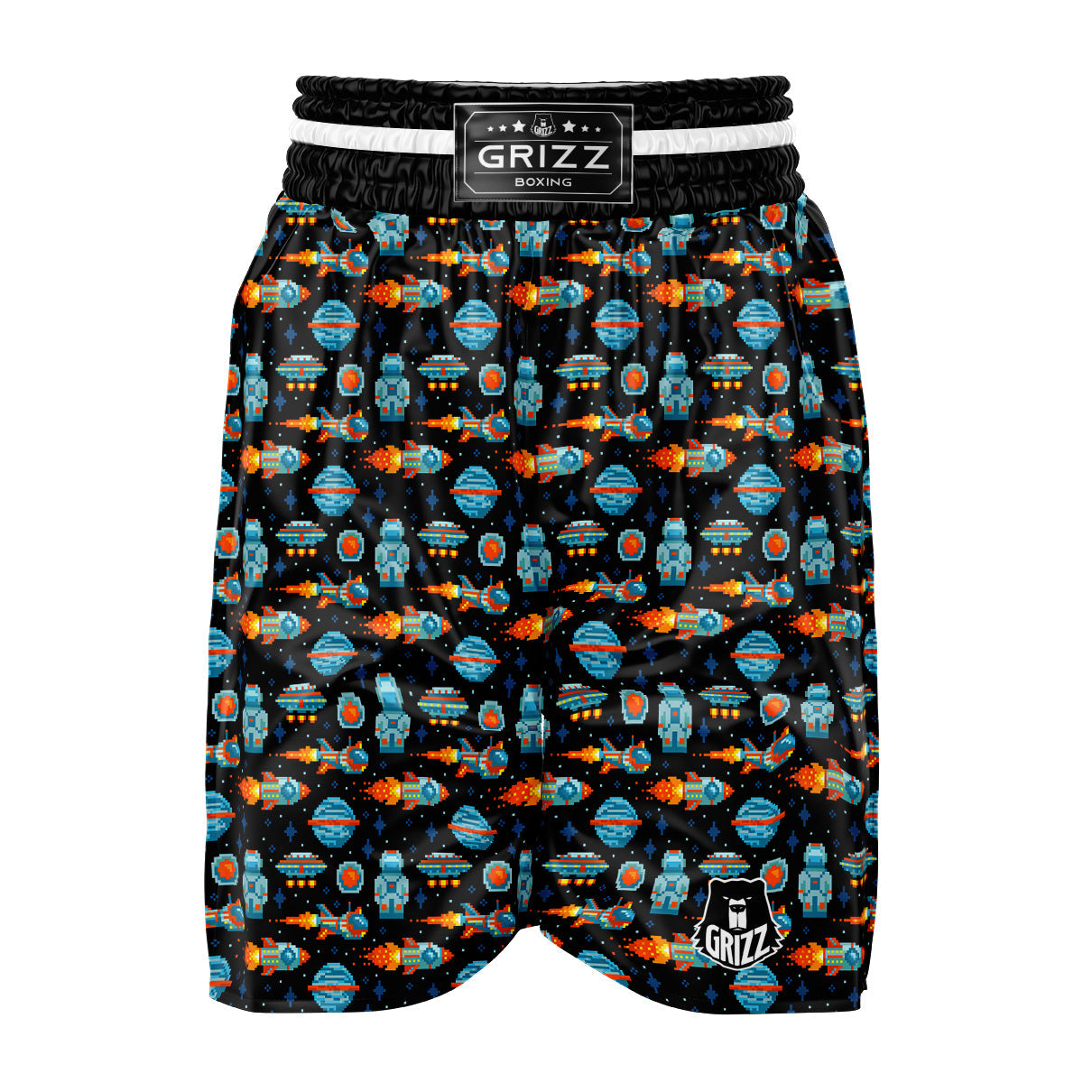 Pixel Art Space 8 Bit Print Pattern Boxing Shorts-grizzshop