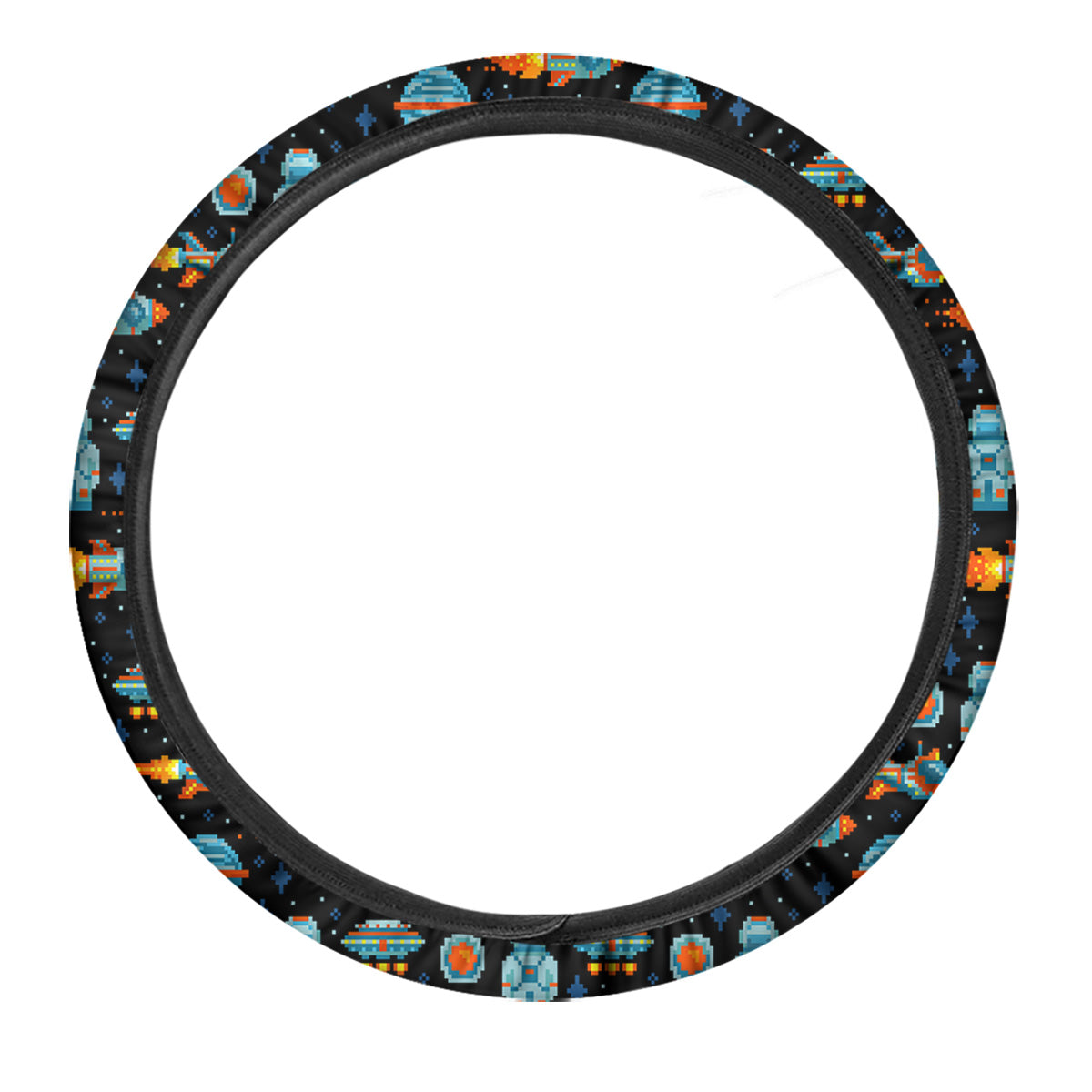 Pixel Art Space 8 Bit Print Pattern Car Steering Wheel Cover-grizzshop