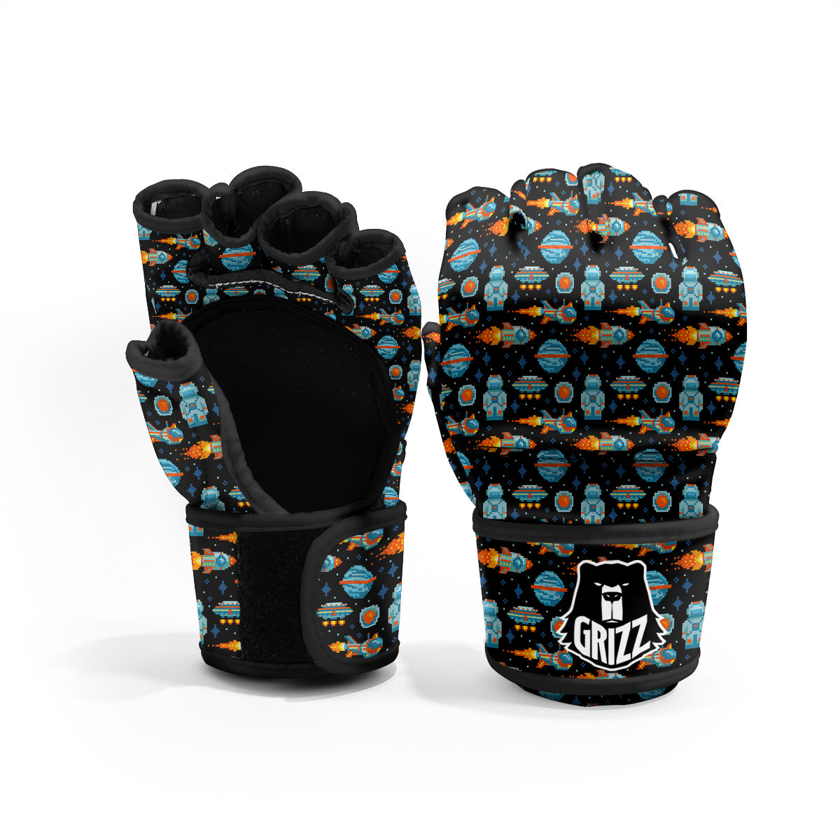 Pixel Art Space 8 Bit Print Pattern MMA Gloves-grizzshop
