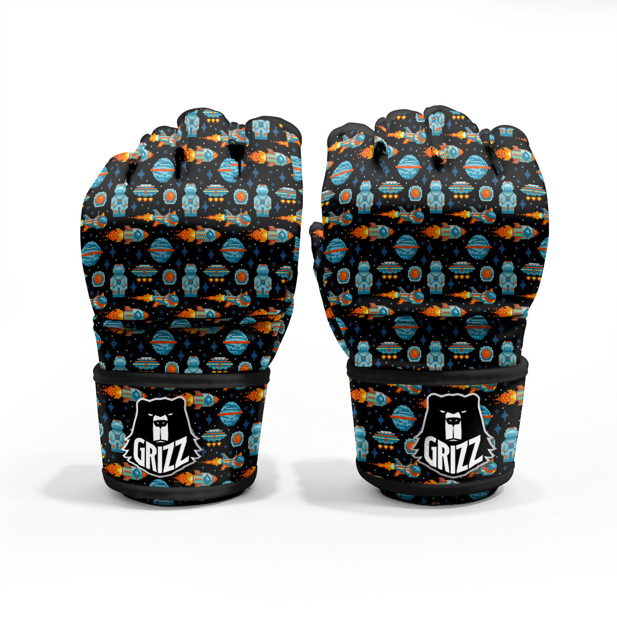 Pixel Art Space 8 Bit Print Pattern MMA Gloves-grizzshop