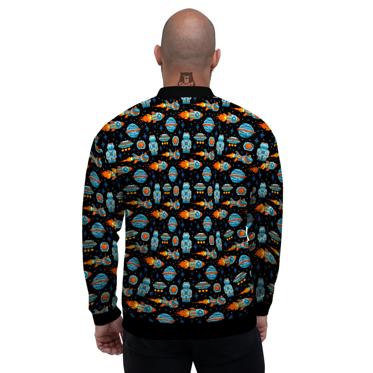 Pixel Art Space 8 Bit Print Pattern Men's Bomber Jacket-grizzshop