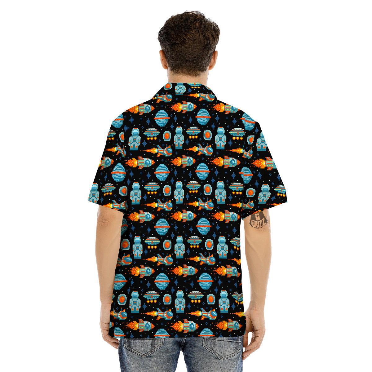 Pixel Art Space 8 Bit Print Pattern Men's Hawaiian Shirt-grizzshop