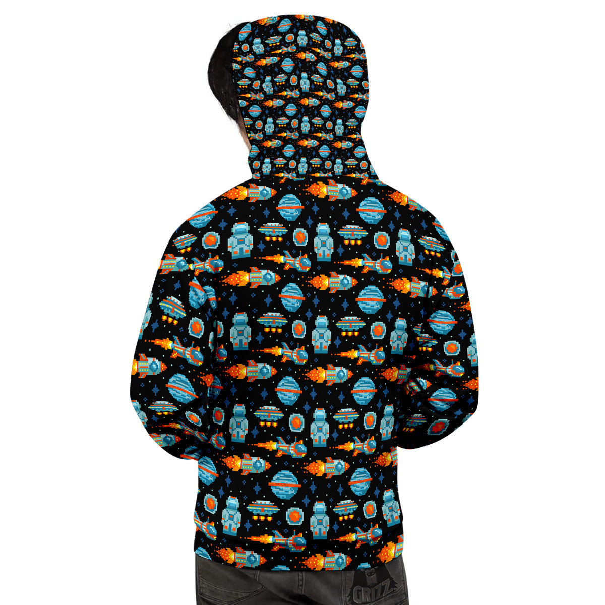 Pixel Art Space 8 Bit Print Pattern Men's Hoodie-grizzshop