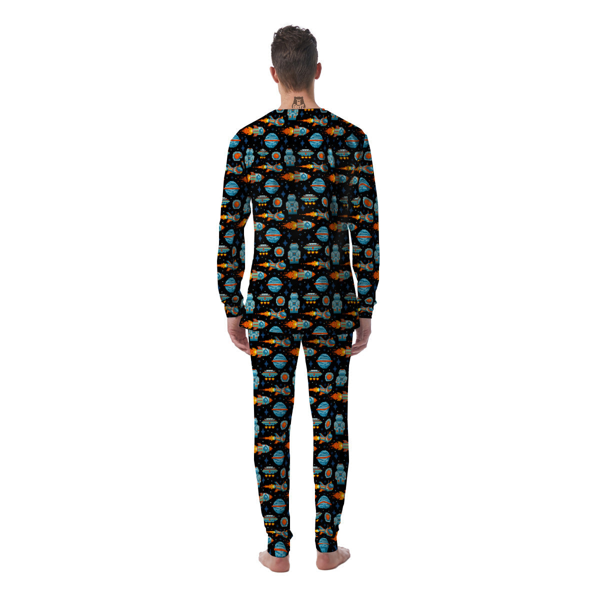 Pixel Art Space 8 Bit Print Pattern Men's Pajamas-grizzshop