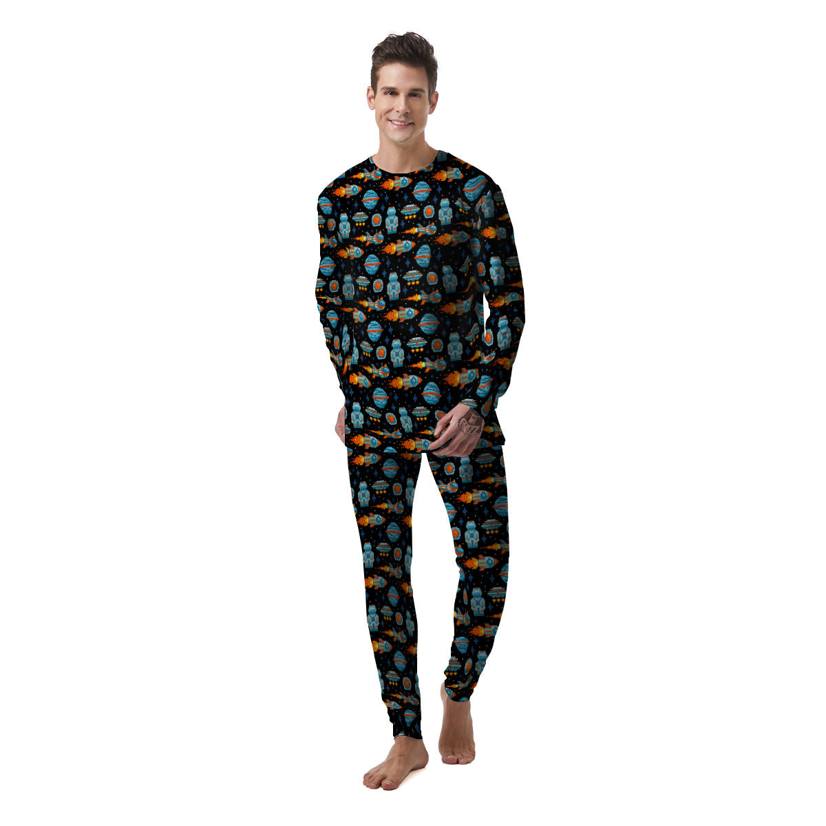 Pixel Art Space 8 Bit Print Pattern Men's Pajamas-grizzshop