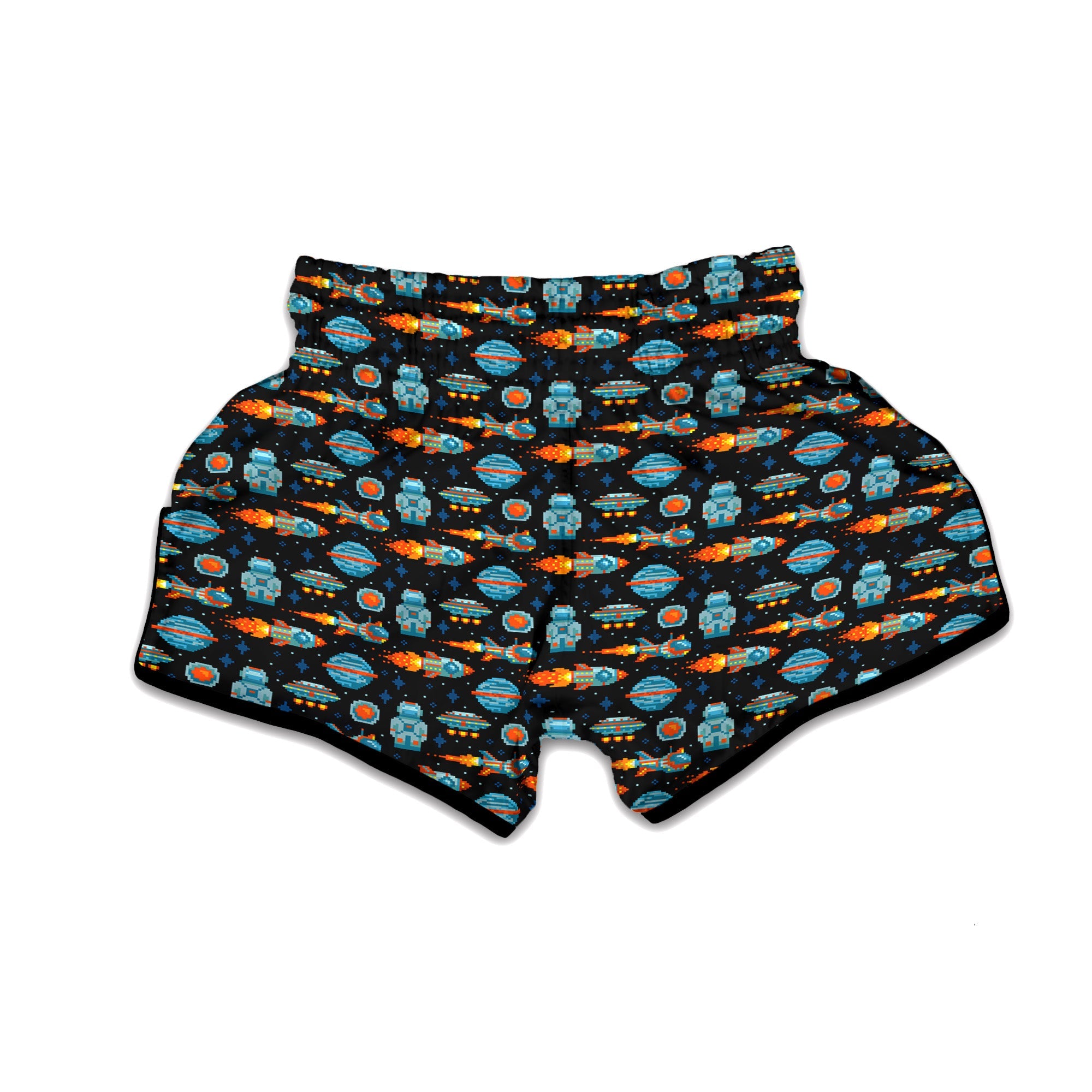 Pixel Art Space 8 Bit Print Pattern Muay Thai Boxing Shorts-grizzshop