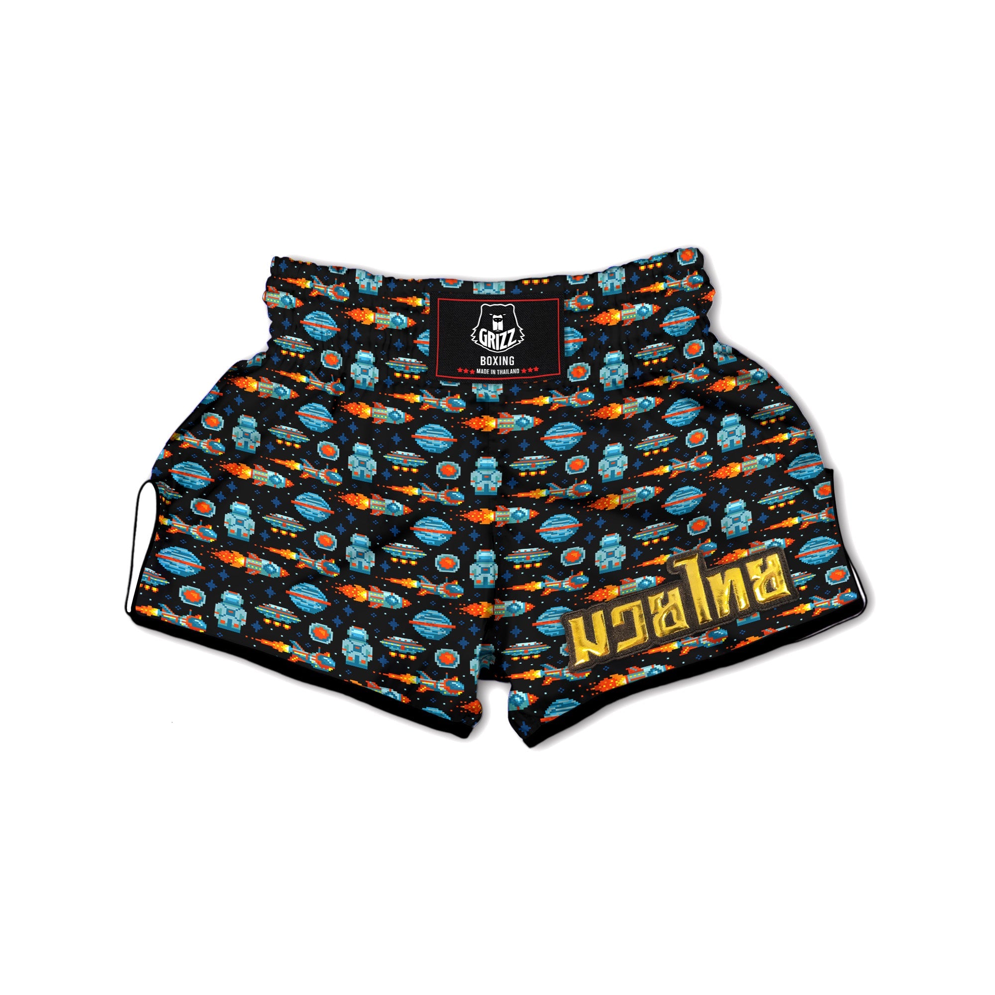 Pixel Art Space 8 Bit Print Pattern Muay Thai Boxing Shorts-grizzshop