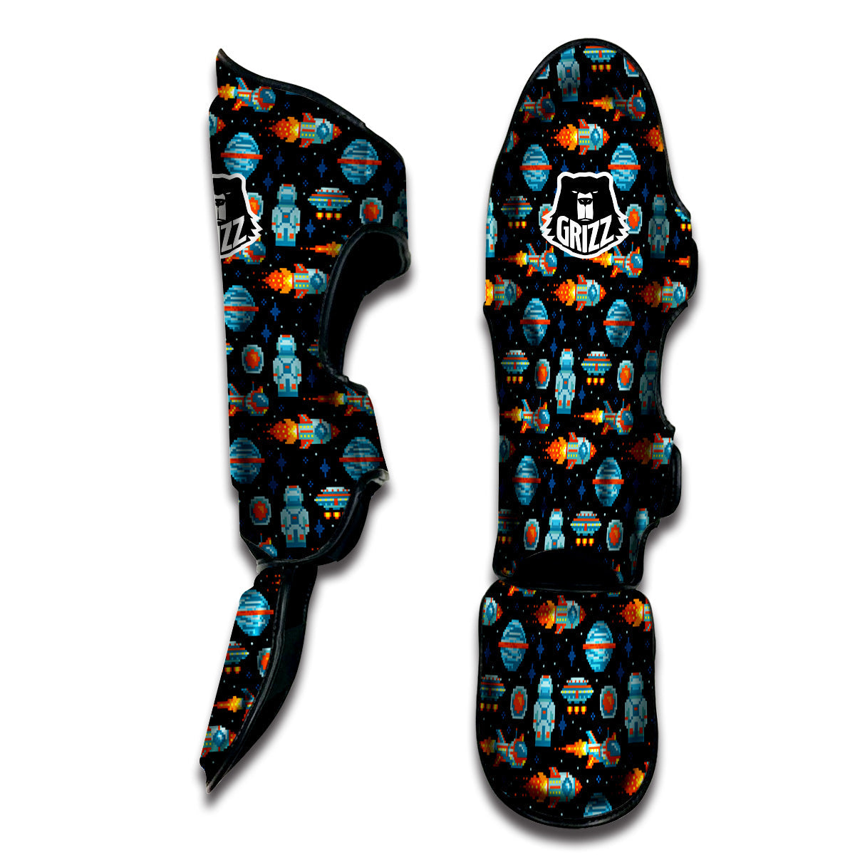Pixel Art Space 8 Bit Print Pattern Muay Thai Shin Guards-grizzshop