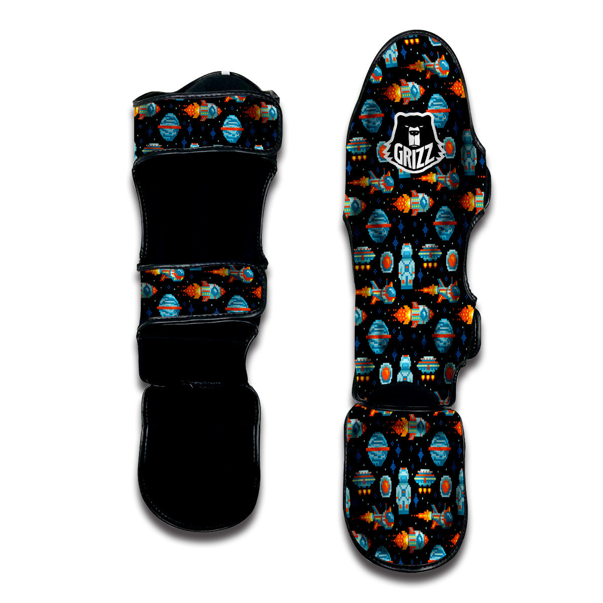 Pixel Art Space 8 Bit Print Pattern Muay Thai Shin Guards-grizzshop