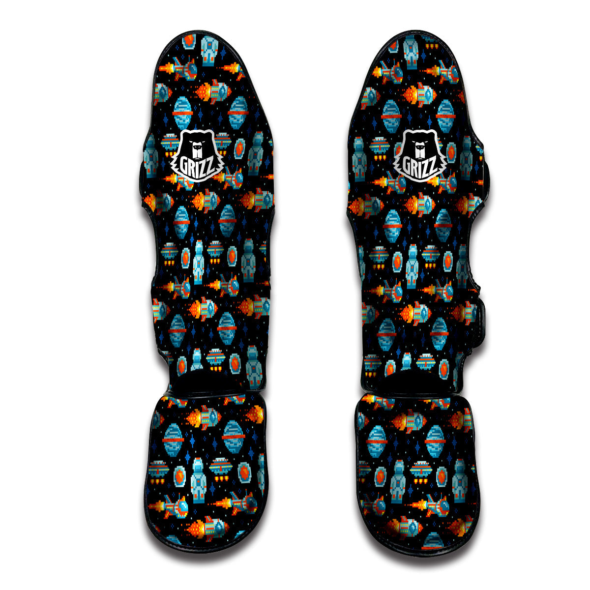 Pixel Art Space 8 Bit Print Pattern Muay Thai Shin Guards-grizzshop