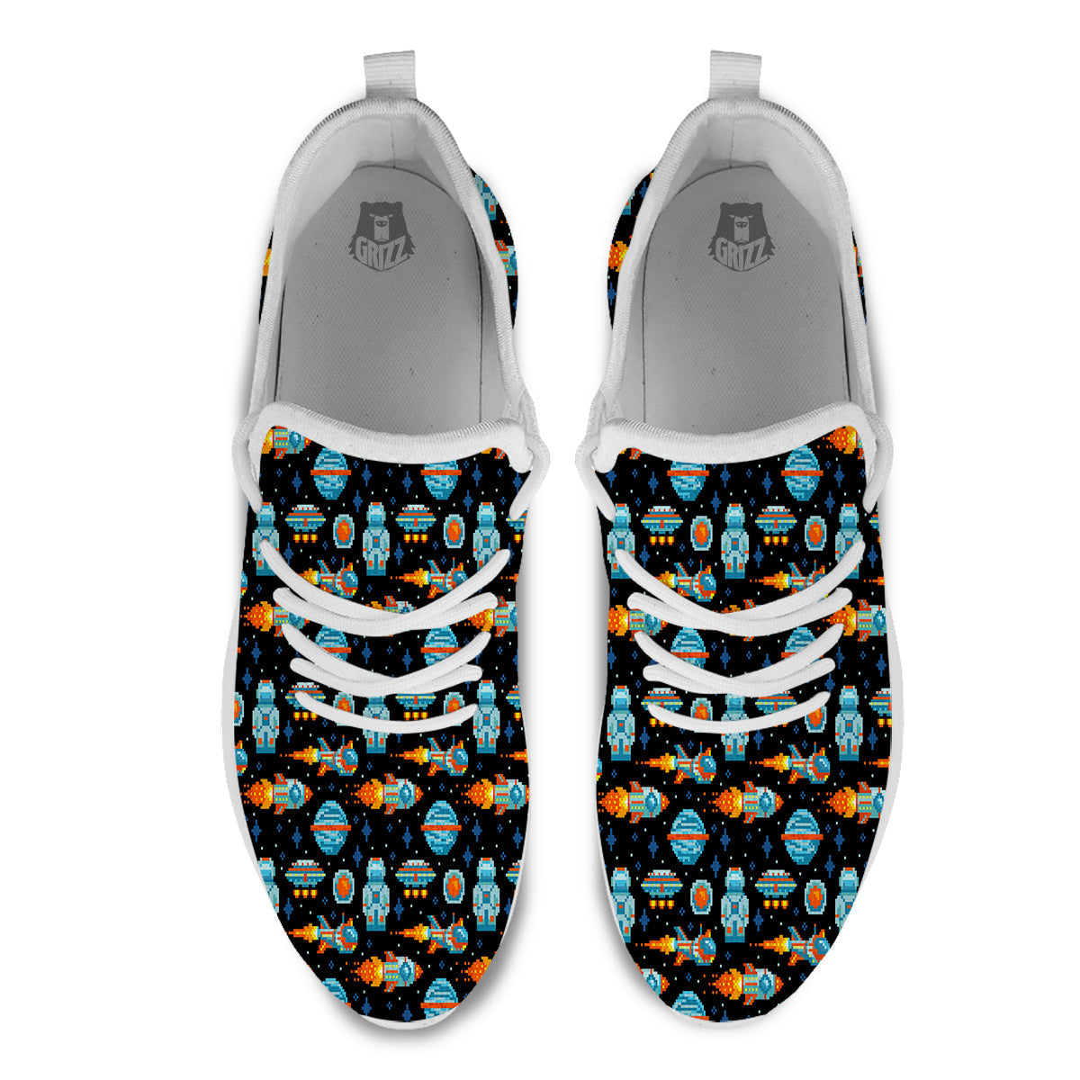 Pixel Art Space 8 Bit Print Pattern White Athletic Shoes-grizzshop