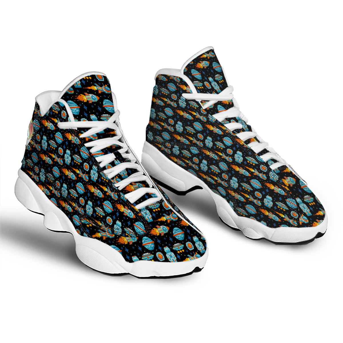 Pixel Art Space 8 Bit Print Pattern White Basketball Shoes-grizzshop